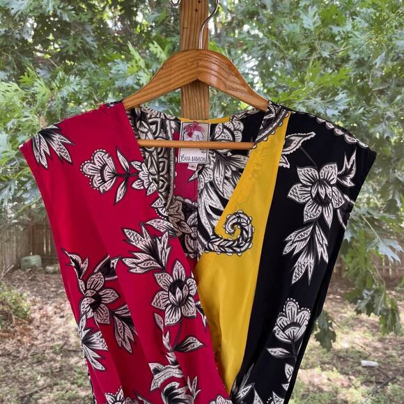 Yoana Baraschi Women's Faux Wrap Mini Dress Floral Colorblock Size 2 - Picture 3 of 8